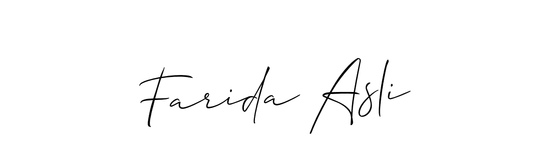 Use a signature maker to create a handwritten signature online. With this signature software, you can design (Allison_Script) your own signature for name Farida Asli. Farida Asli signature style 2 images and pictures png