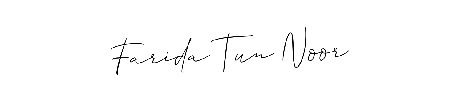 Allison_Script is a professional signature style that is perfect for those who want to add a touch of class to their signature. It is also a great choice for those who want to make their signature more unique. Get Farida Tun Noor name to fancy signature for free. Farida Tun Noor signature style 2 images and pictures png