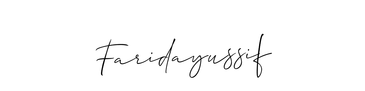Also we have Faridayussif name is the best signature style. Create professional handwritten signature collection using Allison_Script autograph style. Faridayussif signature style 2 images and pictures png