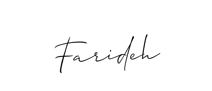 Make a beautiful signature design for name Farideh. With this signature (Allison_Script) style, you can create a handwritten signature for free. Farideh signature style 2 images and pictures png