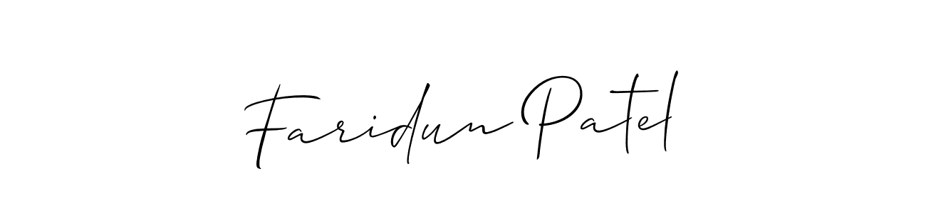 The best way (Allison_Script) to make a short signature is to pick only two or three words in your name. The name Faridun Patel include a total of six letters. For converting this name. Faridun Patel signature style 2 images and pictures png