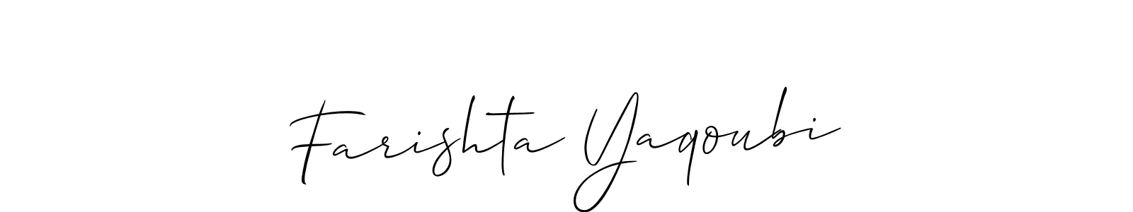 It looks lik you need a new signature style for name Farishta Yaqoubi. Design unique handwritten (Allison_Script) signature with our free signature maker in just a few clicks. Farishta Yaqoubi signature style 2 images and pictures png