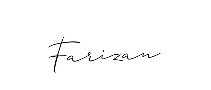 Use a signature maker to create a handwritten signature online. With this signature software, you can design (Allison_Script) your own signature for name Farizan. Farizan signature style 2 images and pictures png