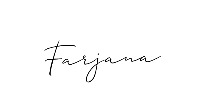 Use a signature maker to create a handwritten signature online. With this signature software, you can design (Allison_Script) your own signature for name Farjana. Farjana signature style 2 images and pictures png