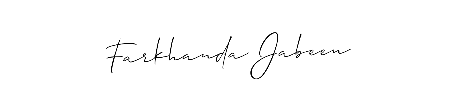 The best way (Allison_Script) to make a short signature is to pick only two or three words in your name. The name Farkhanda Jabeen include a total of six letters. For converting this name. Farkhanda Jabeen signature style 2 images and pictures png