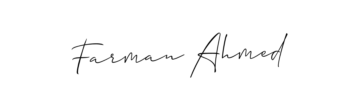 Use a signature maker to create a handwritten signature online. With this signature software, you can design (Allison_Script) your own signature for name Farman Ahmed. Farman Ahmed signature style 2 images and pictures png