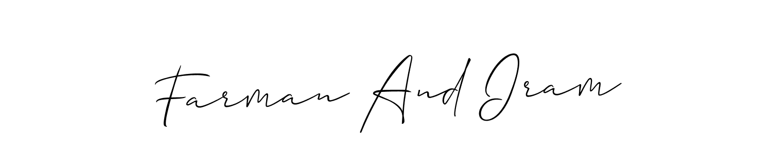 The best way (Allison_Script) to make a short signature is to pick only two or three words in your name. The name Farman And Iram include a total of six letters. For converting this name. Farman And Iram signature style 2 images and pictures png