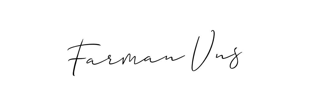 The best way (Allison_Script) to make a short signature is to pick only two or three words in your name. The name Farman Vns include a total of six letters. For converting this name. Farman Vns signature style 2 images and pictures png