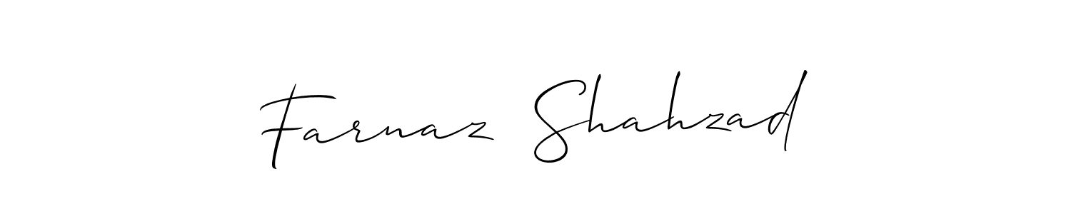 This is the best signature style for the Farnaz  Shahzad name. Also you like these signature font (Allison_Script). Mix name signature. Farnaz  Shahzad signature style 2 images and pictures png