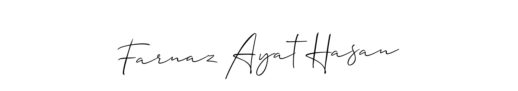 Create a beautiful signature design for name Farnaz Ayat Hasan. With this signature (Allison_Script) fonts, you can make a handwritten signature for free. Farnaz Ayat Hasan signature style 2 images and pictures png
