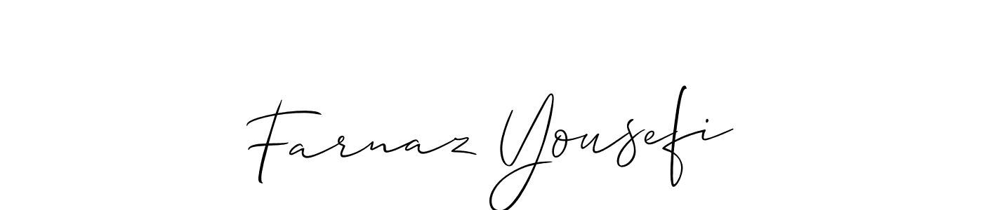 Allison_Script is a professional signature style that is perfect for those who want to add a touch of class to their signature. It is also a great choice for those who want to make their signature more unique. Get Farnaz Yousefi name to fancy signature for free. Farnaz Yousefi signature style 2 images and pictures png