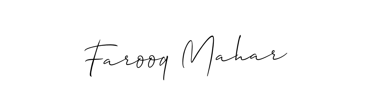 Use a signature maker to create a handwritten signature online. With this signature software, you can design (Allison_Script) your own signature for name Farooq Mahar. Farooq Mahar signature style 2 images and pictures png