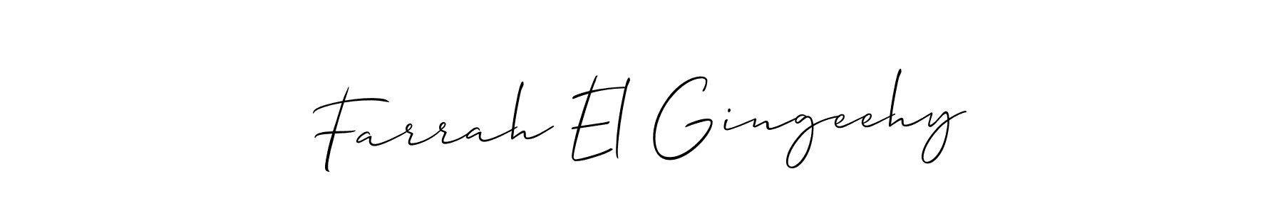 Make a short Farrah El Gingeehy signature style. Manage your documents anywhere anytime using Allison_Script. Create and add eSignatures, submit forms, share and send files easily. Farrah El Gingeehy signature style 2 images and pictures png