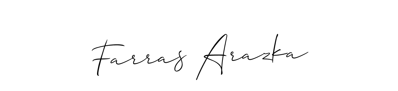 Make a beautiful signature design for name Farras Arazka. With this signature (Allison_Script) style, you can create a handwritten signature for free. Farras Arazka signature style 2 images and pictures png