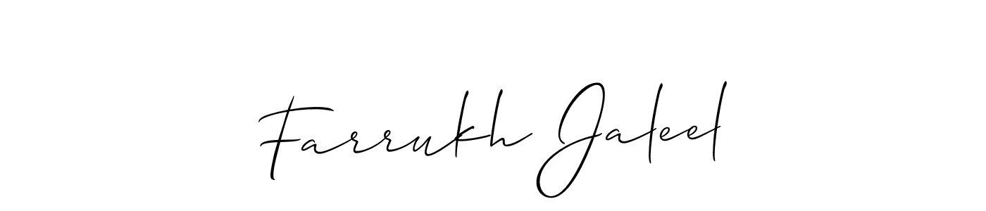 Make a short Farrukh Jaleel signature style. Manage your documents anywhere anytime using Allison_Script. Create and add eSignatures, submit forms, share and send files easily. Farrukh Jaleel signature style 2 images and pictures png