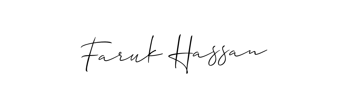 Use a signature maker to create a handwritten signature online. With this signature software, you can design (Allison_Script) your own signature for name Faruk Hassan. Faruk Hassan signature style 2 images and pictures png