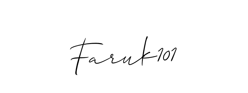 Use a signature maker to create a handwritten signature online. With this signature software, you can design (Allison_Script) your own signature for name Faruk101. Faruk101 signature style 2 images and pictures png