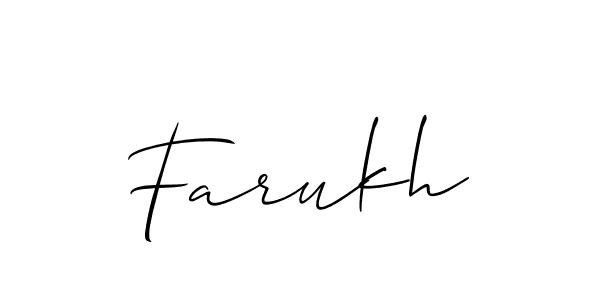 Use a signature maker to create a handwritten signature online. With this signature software, you can design (Allison_Script) your own signature for name Farukh. Farukh signature style 2 images and pictures png