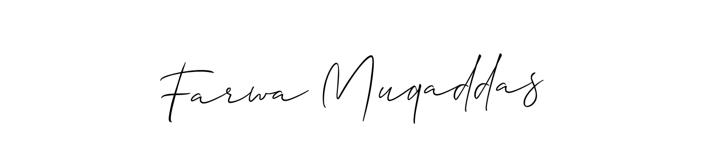 Create a beautiful signature design for name Farwa Muqaddas. With this signature (Allison_Script) fonts, you can make a handwritten signature for free. Farwa Muqaddas signature style 2 images and pictures png