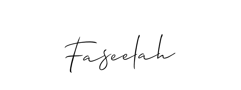 if you are searching for the best signature style for your name Faseelah. so please give up your signature search. here we have designed multiple signature styles  using Allison_Script. Faseelah signature style 2 images and pictures png