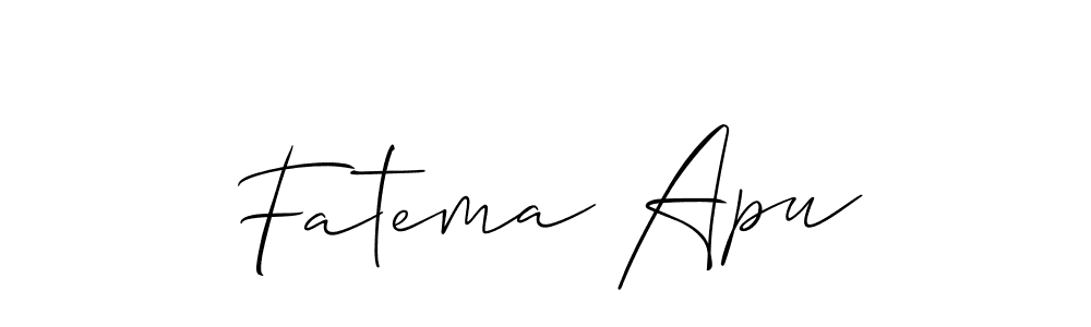The best way (Allison_Script) to make a short signature is to pick only two or three words in your name. The name Fatema Apu include a total of six letters. For converting this name. Fatema Apu signature style 2 images and pictures png