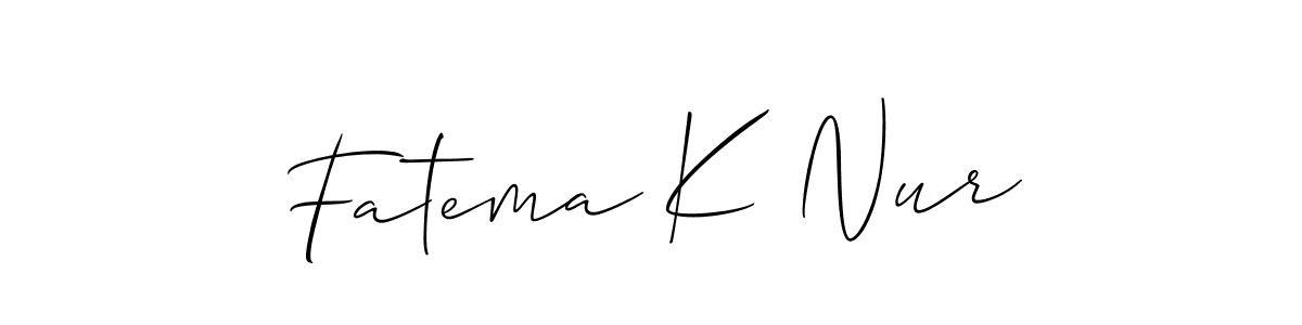This is the best signature style for the Fatema K Nur name. Also you like these signature font (Allison_Script). Mix name signature. Fatema K Nur signature style 2 images and pictures png