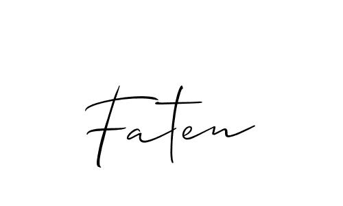 Use a signature maker to create a handwritten signature online. With this signature software, you can design (Allison_Script) your own signature for name Faten. Faten signature style 2 images and pictures png