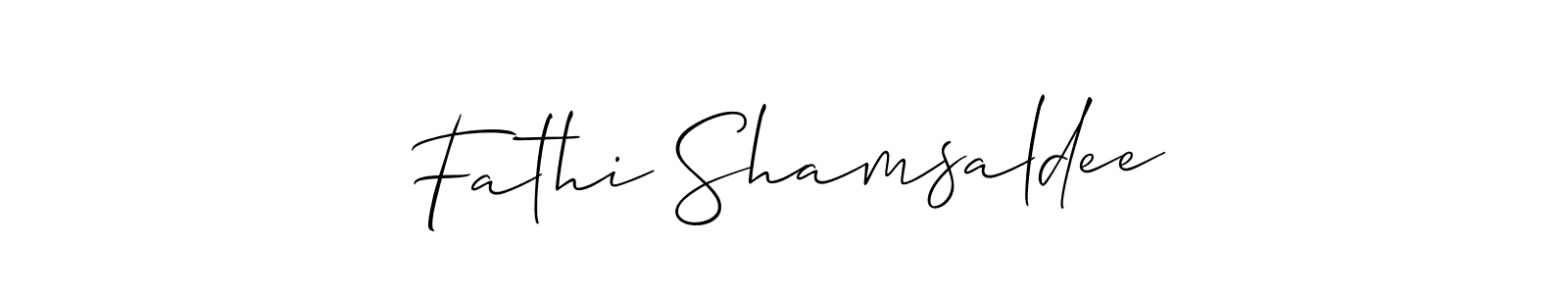 This is the best signature style for the Fathi Shamsaldee name. Also you like these signature font (Allison_Script). Mix name signature. Fathi Shamsaldee signature style 2 images and pictures png