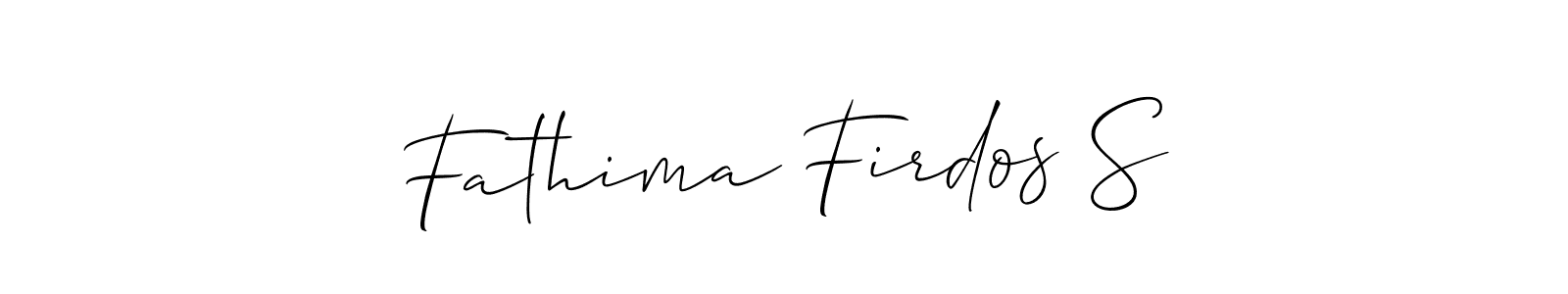 if you are searching for the best signature style for your name Fathima Firdos S. so please give up your signature search. here we have designed multiple signature styles  using Allison_Script. Fathima Firdos S signature style 2 images and pictures png