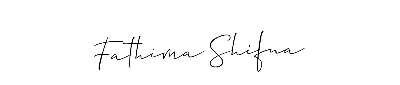 Make a short Fathima Shifna signature style. Manage your documents anywhere anytime using Allison_Script. Create and add eSignatures, submit forms, share and send files easily. Fathima Shifna signature style 2 images and pictures png