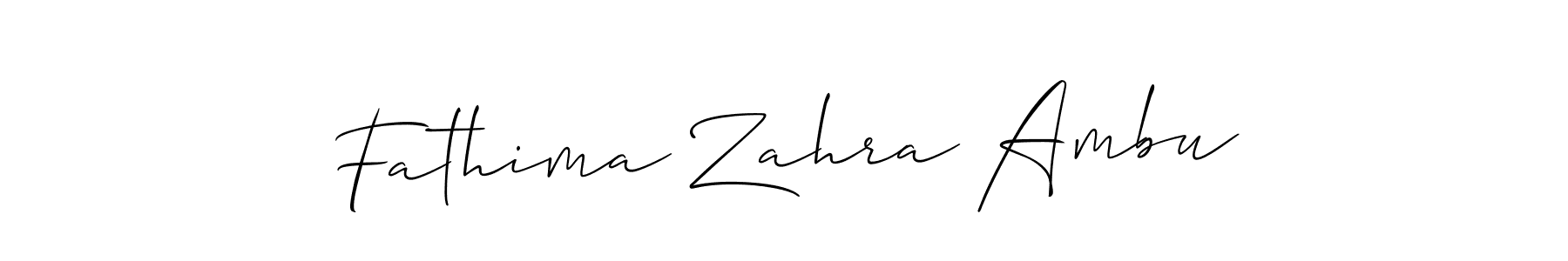 It looks lik you need a new signature style for name Fathima Zahra Ambu. Design unique handwritten (Allison_Script) signature with our free signature maker in just a few clicks. Fathima Zahra Ambu signature style 2 images and pictures png