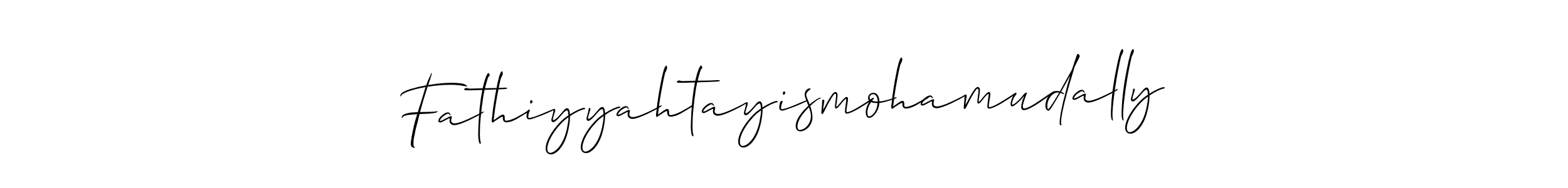 The best way (Allison_Script) to make a short signature is to pick only two or three words in your name. The name Fathiyyahtayismohamudally include a total of six letters. For converting this name. Fathiyyahtayismohamudally signature style 2 images and pictures png
