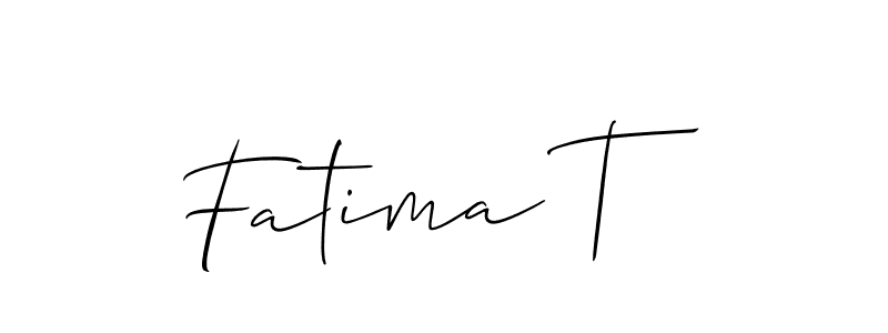 Similarly Allison_Script is the best handwritten signature design. Signature creator online .You can use it as an online autograph creator for name Fatima T. Fatima T signature style 2 images and pictures png