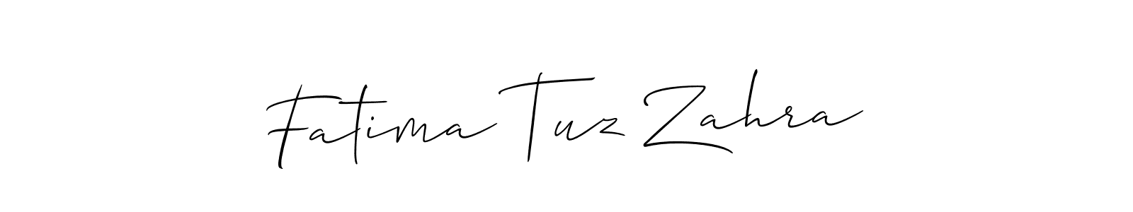 The best way (Allison_Script) to make a short signature is to pick only two or three words in your name. The name Fatima Tuz Zahra include a total of six letters. For converting this name. Fatima Tuz Zahra signature style 2 images and pictures png