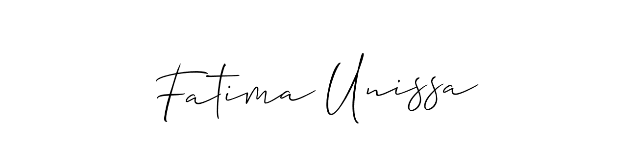 if you are searching for the best signature style for your name Fatima Unissa. so please give up your signature search. here we have designed multiple signature styles  using Allison_Script. Fatima Unissa signature style 2 images and pictures png