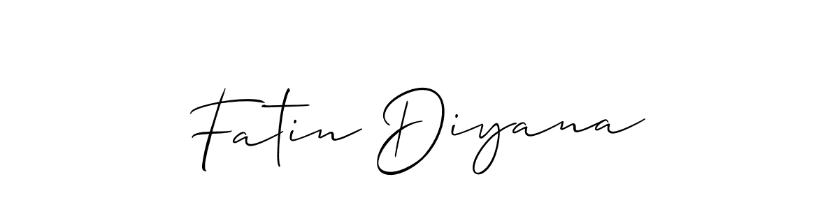 The best way (Allison_Script) to make a short signature is to pick only two or three words in your name. The name Fatin Diyana include a total of six letters. For converting this name. Fatin Diyana signature style 2 images and pictures png