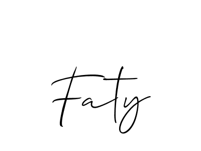 The best way (Allison_Script) to make a short signature is to pick only two or three words in your name. The name Faty include a total of six letters. For converting this name. Faty signature style 2 images and pictures png