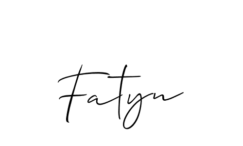 Also You can easily find your signature by using the search form. We will create Fatyn name handwritten signature images for you free of cost using Allison_Script sign style. Fatyn signature style 2 images and pictures png