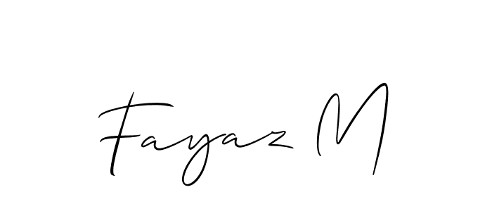 How to make Fayaz M name signature. Use Allison_Script style for creating short signs online. This is the latest handwritten sign. Fayaz M signature style 2 images and pictures png