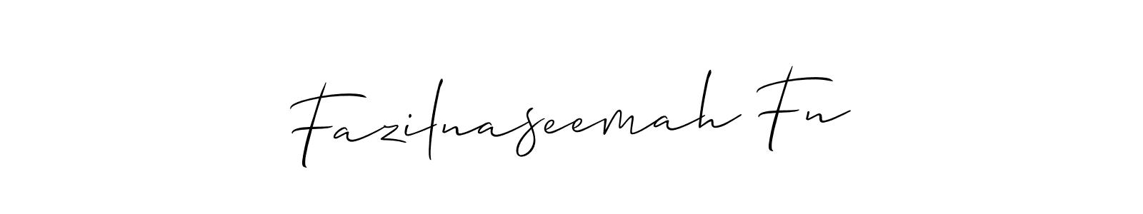 if you are searching for the best signature style for your name Fazilnaseemah Fn. so please give up your signature search. here we have designed multiple signature styles  using Allison_Script. Fazilnaseemah Fn signature style 2 images and pictures png