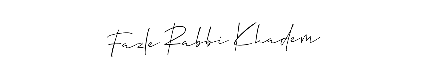 The best way (Allison_Script) to make a short signature is to pick only two or three words in your name. The name Fazle Rabbi Khadem include a total of six letters. For converting this name. Fazle Rabbi Khadem signature style 2 images and pictures png