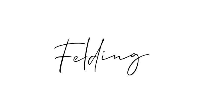 The best way (Allison_Script) to make a short signature is to pick only two or three words in your name. The name Felding include a total of six letters. For converting this name. Felding signature style 2 images and pictures png