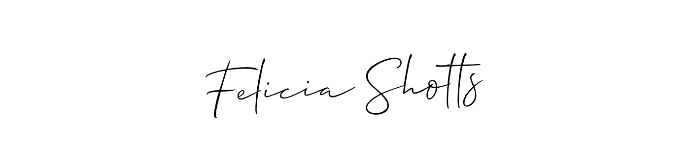 The best way (Allison_Script) to make a short signature is to pick only two or three words in your name. The name Felicia Shotts include a total of six letters. For converting this name. Felicia Shotts signature style 2 images and pictures png