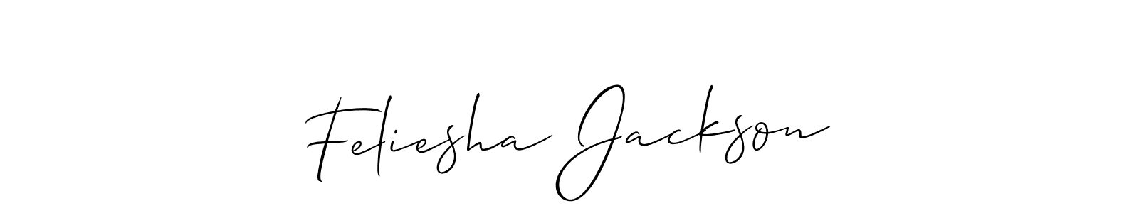 Allison_Script is a professional signature style that is perfect for those who want to add a touch of class to their signature. It is also a great choice for those who want to make their signature more unique. Get Feliesha Jackson name to fancy signature for free. Feliesha Jackson signature style 2 images and pictures png