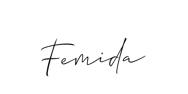 The best way (Allison_Script) to make a short signature is to pick only two or three words in your name. The name Femida include a total of six letters. For converting this name. Femida signature style 2 images and pictures png