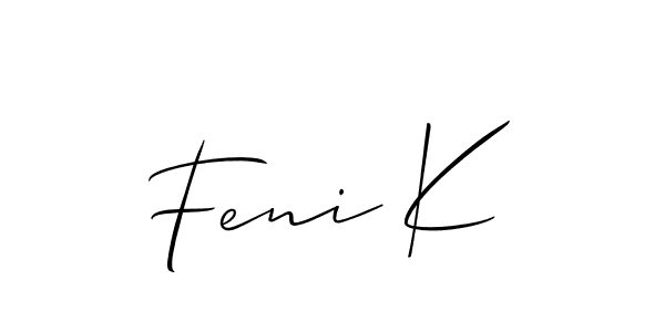 Use a signature maker to create a handwritten signature online. With this signature software, you can design (Allison_Script) your own signature for name Feni K. Feni K signature style 2 images and pictures png