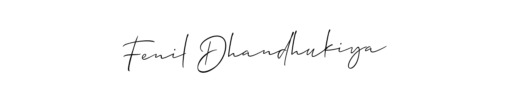 Allison_Script is a professional signature style that is perfect for those who want to add a touch of class to their signature. It is also a great choice for those who want to make their signature more unique. Get Fenil Dhandhukiya name to fancy signature for free. Fenil Dhandhukiya signature style 2 images and pictures png