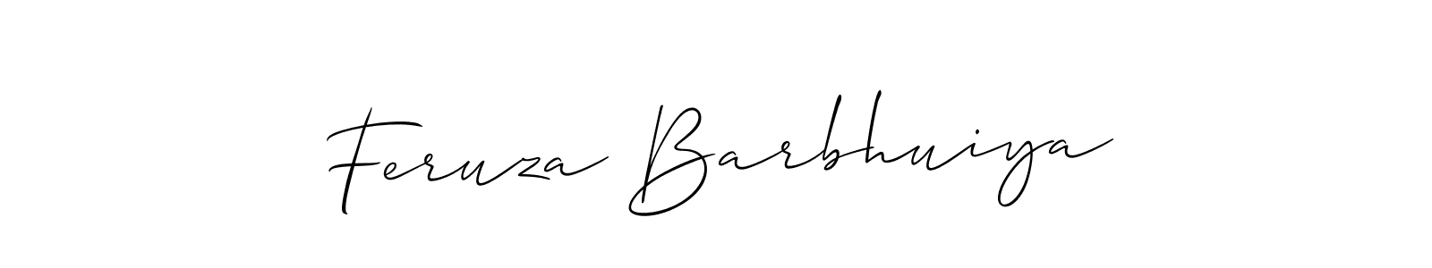 Similarly Allison_Script is the best handwritten signature design. Signature creator online .You can use it as an online autograph creator for name Feruza Barbhuiya. Feruza Barbhuiya signature style 2 images and pictures png