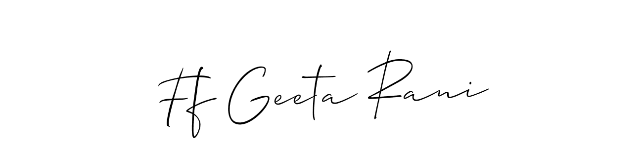 This is the best signature style for the Ff Geeta Rani name. Also you like these signature font (Allison_Script). Mix name signature. Ff Geeta Rani signature style 2 images and pictures png