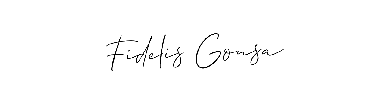 Also You can easily find your signature by using the search form. We will create Fidelis Gonsa name handwritten signature images for you free of cost using Allison_Script sign style. Fidelis Gonsa signature style 2 images and pictures png